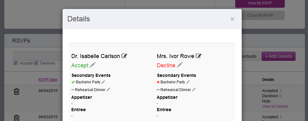 Edit my online RSVP 