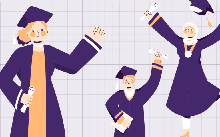Students celebrating after planning their graduation with event websites and online rsvp