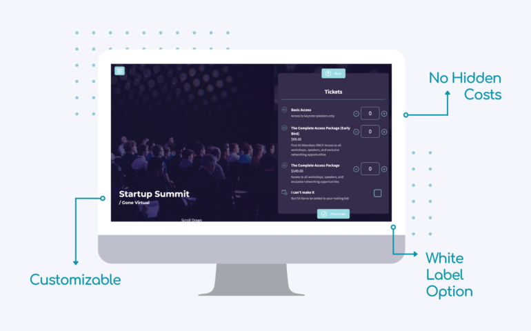 Macbook illustration of event ticketing website on RSVPify