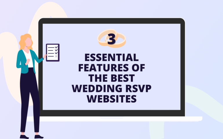 Wedding planner holds clipboard next to laptop mockup