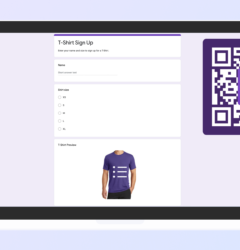 Laptop mockup displaying Google Form with QR code