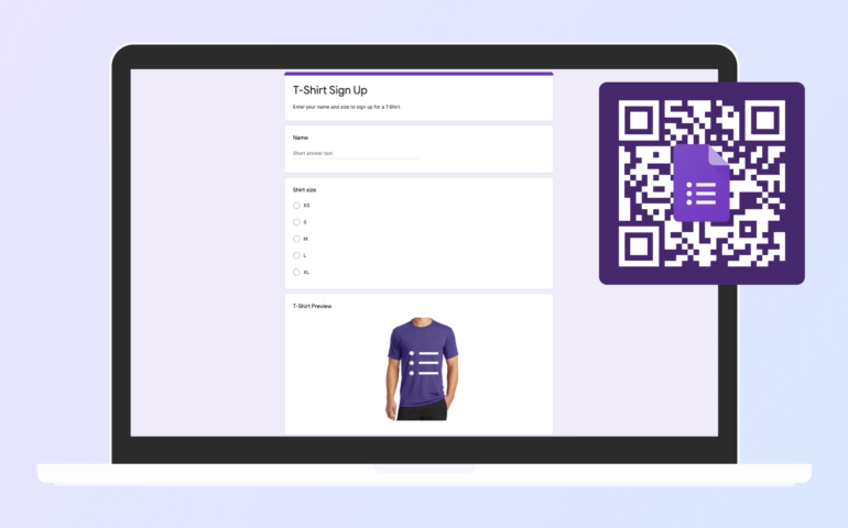 Laptop mockup displaying Google Form with QR code