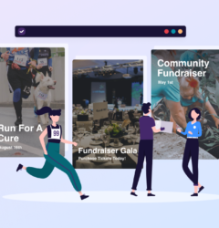 Examples of charity events that sell tickets on RSVPify with character illustrations