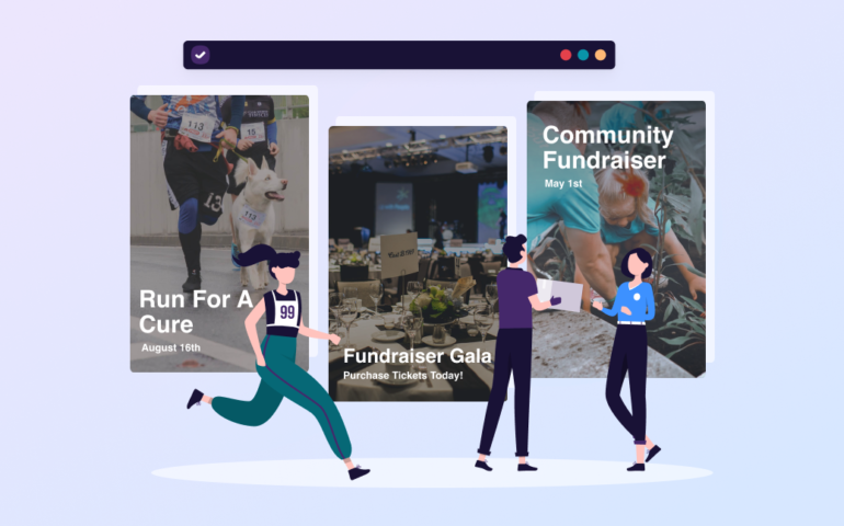 Examples of charity events that sell tickets on RSVPify with character illustrations