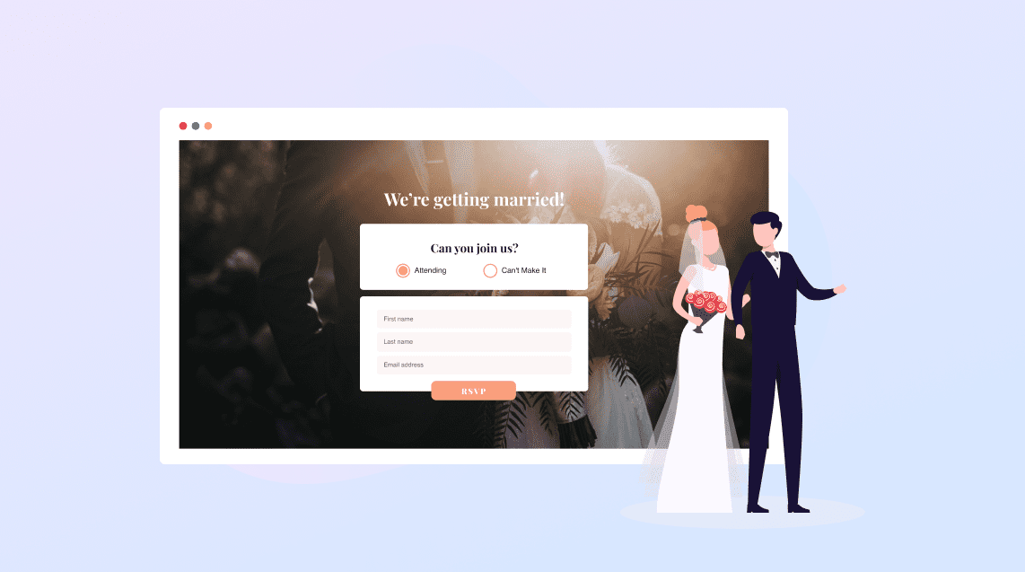 Illustrated wedding RSVP online with married couple
