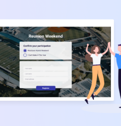 Illustration of classmates high-fiving with reunion weekend ticket registration