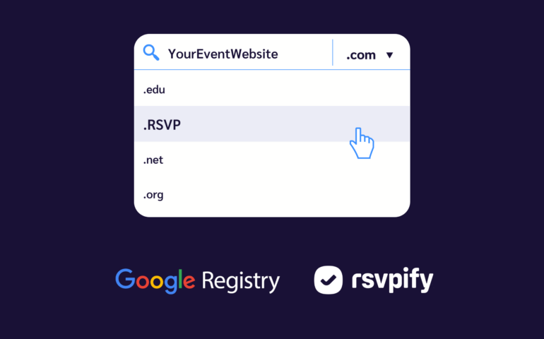 domain dropdown with new .rsvp extension. Google Logo and RSVPify Logo