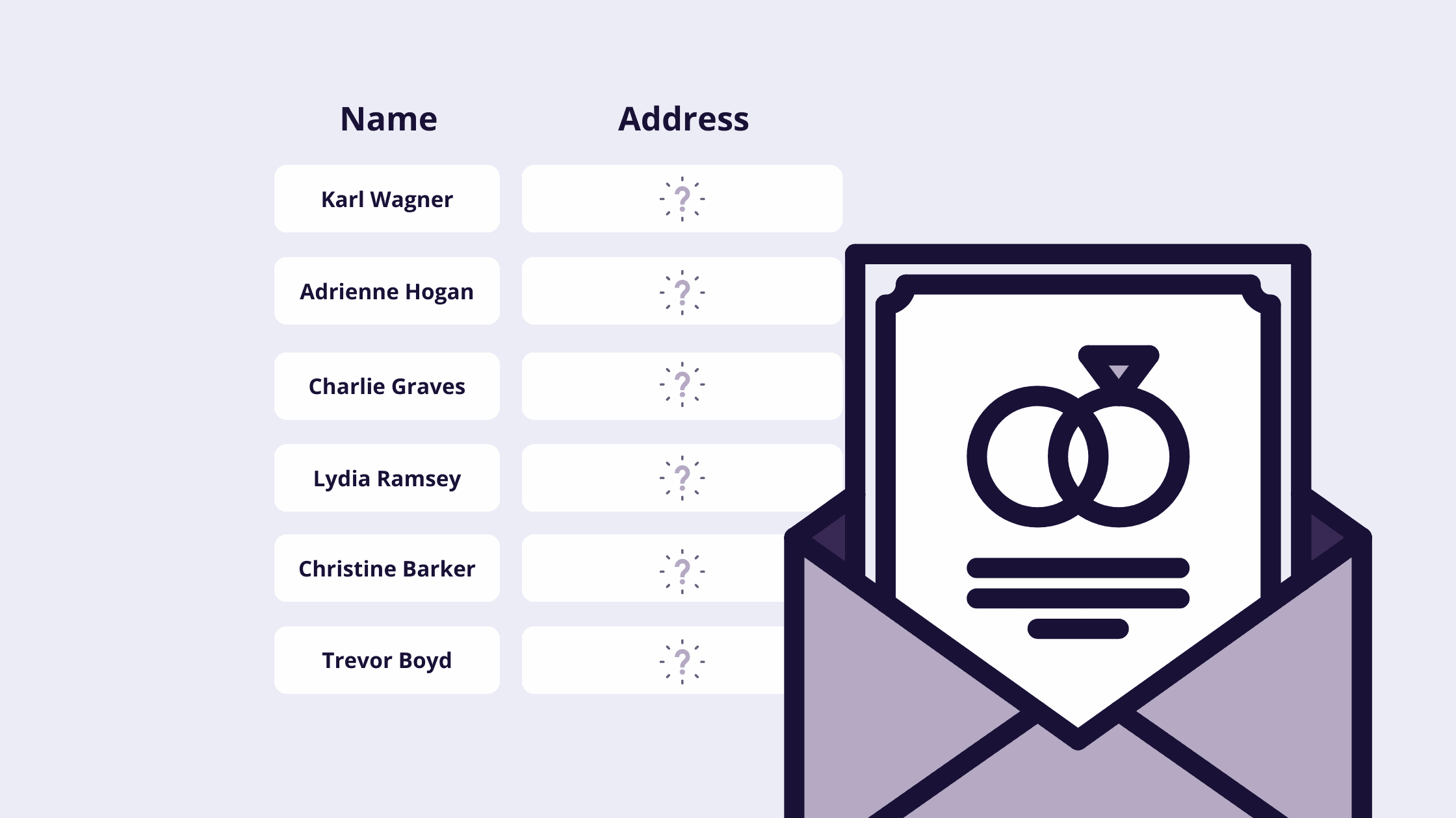 Wedding invite list with missing addresses