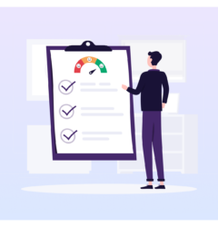 Illustration of character taking a post-event survey