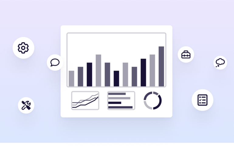 Graphic showing survey reporting results with icons representing various post-event survey tools
