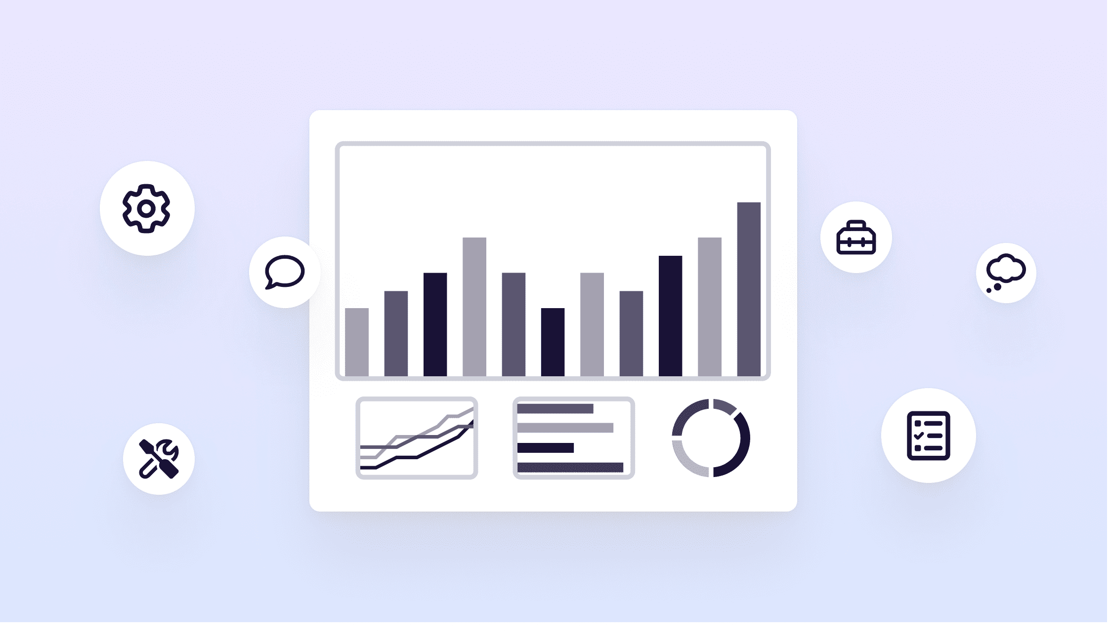 Graphic showing survey reporting results with icons representing various post-event survey tools